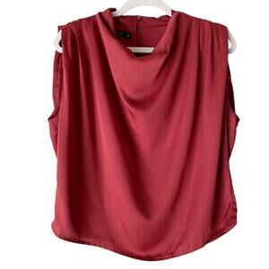 Deluc | Satin Sleeveless Cowl Neck Blouse Top Red Maroon Small